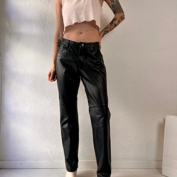 Vintage Y2K Gap 100% Leather Boot Cut Black Pants Size 2 - Picture 4 of 16